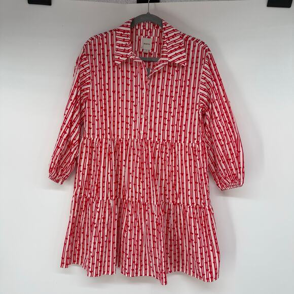 NWT Maeve Anthropologie The Bettina Tiered Mini Shirt Dress Women's Size S Red - Picture 2 of 12